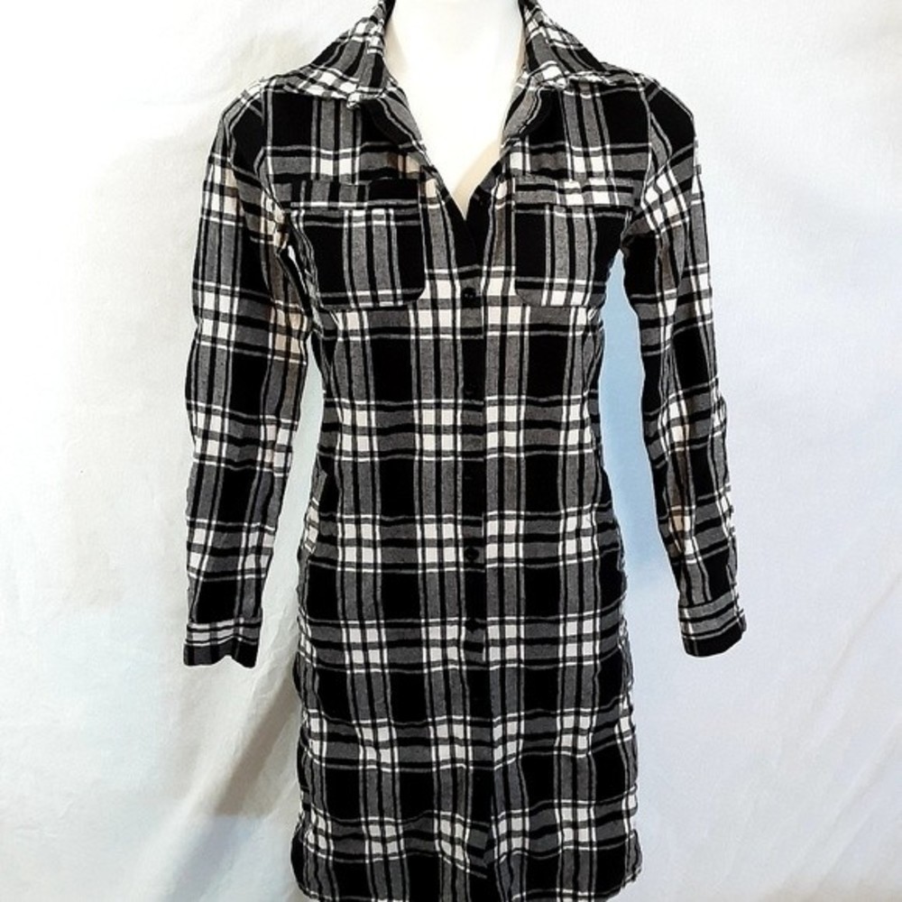 Brickyard Buffalo Black White Plaid Button Up Western Tunic Shirt Women’s Small
